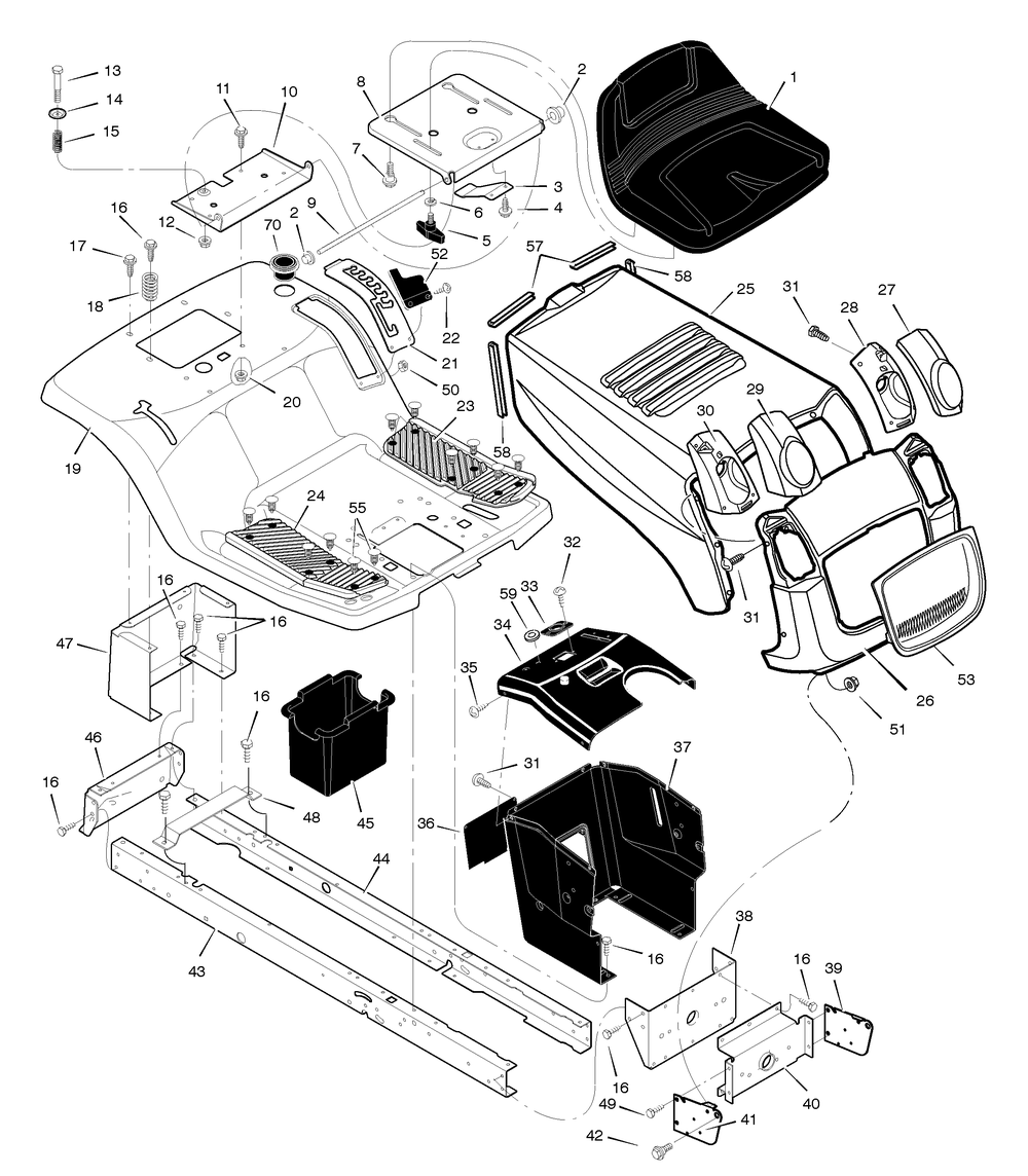 Chassis And Hood Diagram and Parts List for 405000X8F 2005 Briggs and Stratton Lawn Tractor